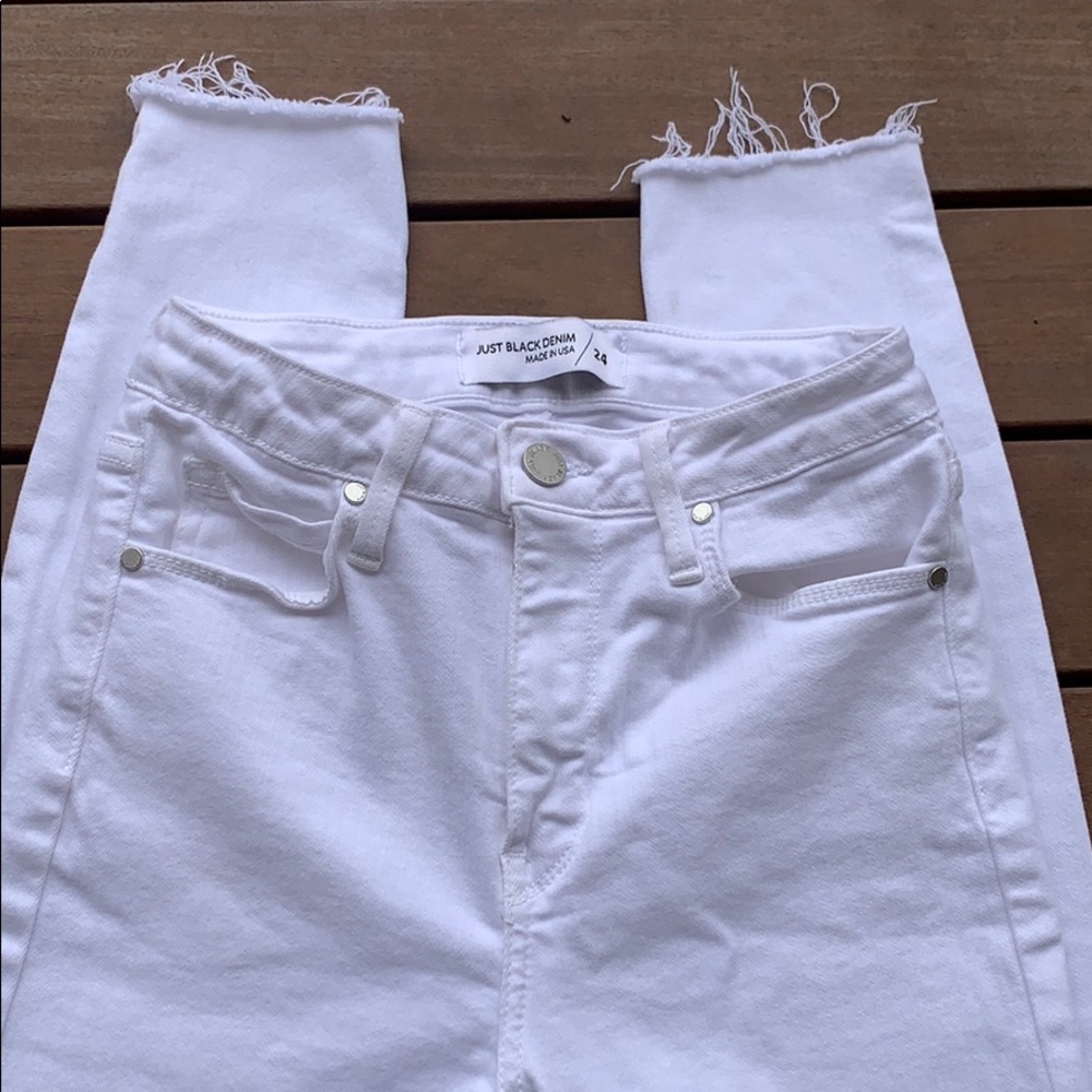 Just Black denim mid rise white frayed jeans 24